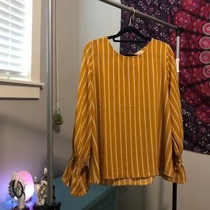 Coverstitched Mustart Striped Blouse / Top